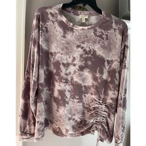 NEW Women’s Long Sleeve Tie Die Top Gathered Waist Size 2X NWT Light Purple